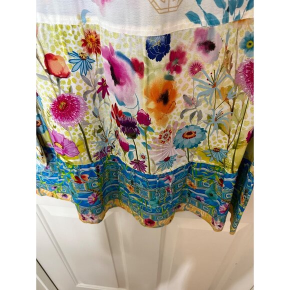 New John Mark Womens Medium Hummingbird Floral Lagenlook Button-Up Shirt Artsy - Picture 9 of 14